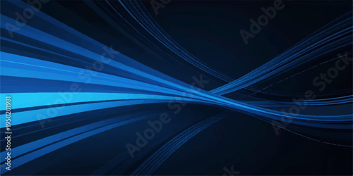 This futuristic digital wallpaper features a blue fractal wave pattern with flowing light lines and motion energy to create an abstract technology background design