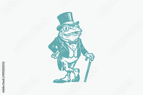 Vintage Illustration of a Dapper Gentleman Frog in Tuxedo and Top Hat