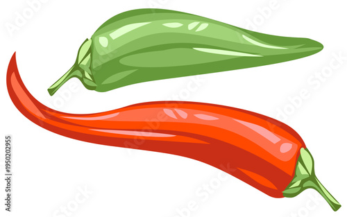 Red and green chili peppers fresh vegetables for cooking on a transparent background