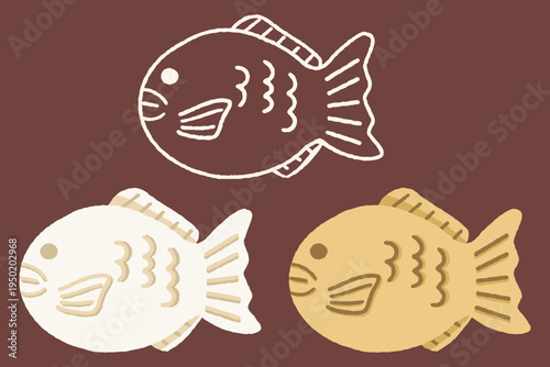 たい焼きイラストセット（通常・白・線画）