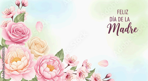 Beautiful Floral Arrangement for Mother's Day Celebration with Cherry Blossoms and Roses