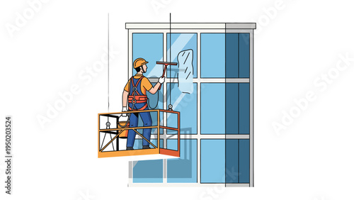 Sky-High Service: A window cleaner meticulously cleans a towering building's windows, showcasing the dedication to maintaining pristine facades.
