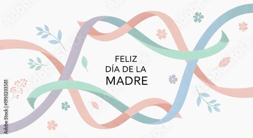 Happy Mother's Day illustrated greeting card with pastel ribbons and floral accents