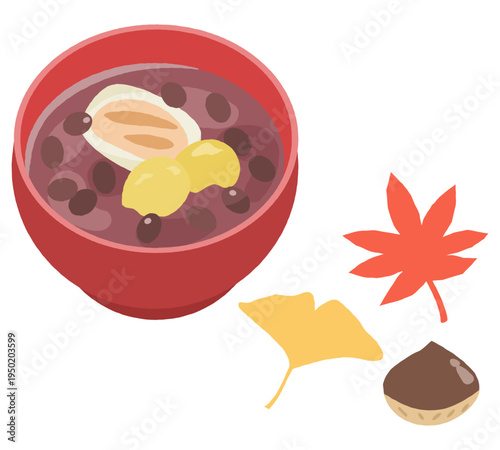 栗入りぜんざい・紅葉・イチョウ・栗のイラストセット