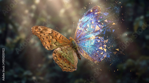 Wallpaper Mural Nature Meets Technology: Butterfly Pixelating into Glowing Triangles Torontodigital.ca