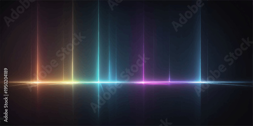 A vibrant digital art backdrop features an abstract colorful design with glowing blue rays and motion waves of energy flashing through a dark night space