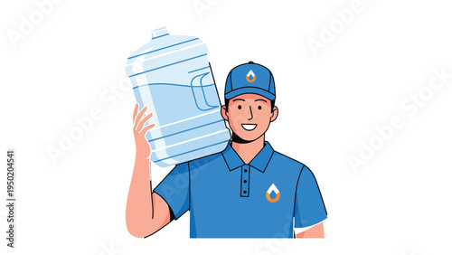 Water Delivery Service: A cheerful deliveryman effortlessly carries a large water jug on his shoulder, symbolizing reliable hydration and service.