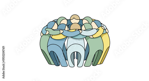 A colorful illustration of multiple people standing together.