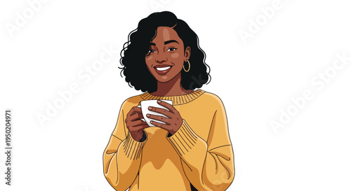 A woman enjoying a warm beverage.