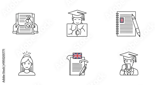 Education icons for learning and graduation.