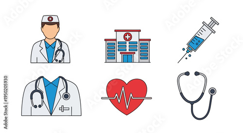 Medical icons set with doctor nurse hospital.