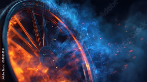 Fiery Wheel in Motion: a dynamic digital illustration of a flaming wheel