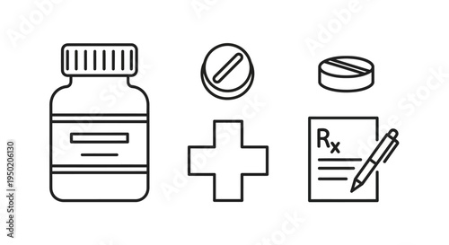 Medical prescription and medication icons.