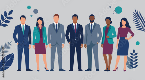 diverse group of professional managers and corporate executives standing together in suits, concept for team collaboration and office workforce diversity