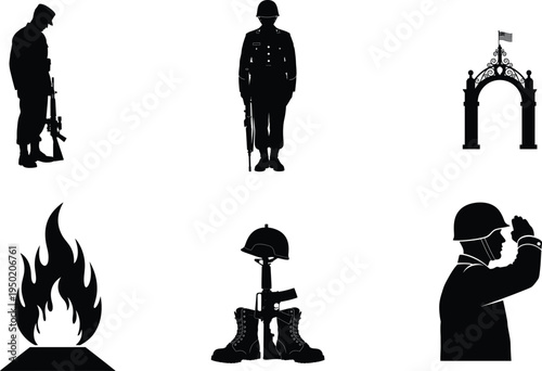 Memorial day tribute with patriotic silhouettes and symbols
