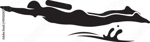 Vector swimming icon, black silhouette of swimmer