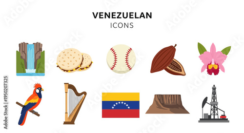 Collection of Venezuelan cultural and natural icons in two rows