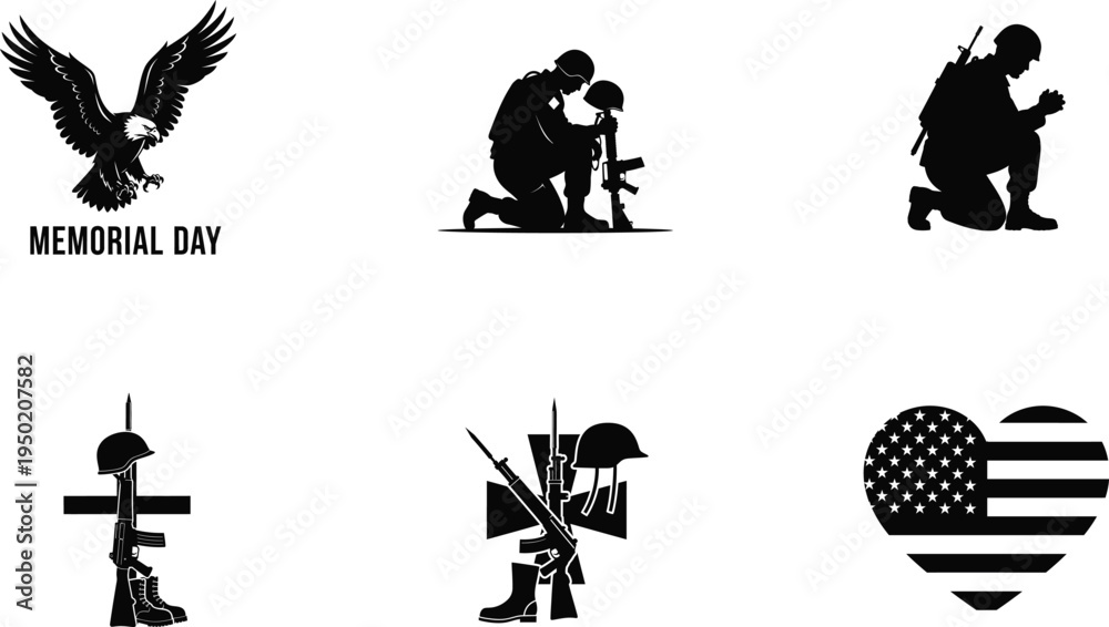 Fototapeta premium Memorial day tribute with patriotic symbols and fallen heroes