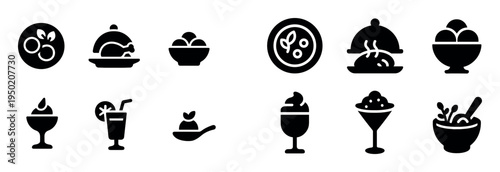 Dessert icons with cherry sundae parfait flat