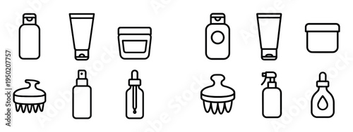 Cosmetics icons with bottle tube jar outline
