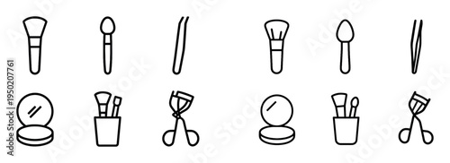 Beauty icons with brush tweezer compact flat