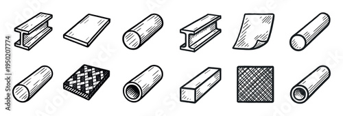 Construction icons with beam plank log sketch