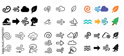 Nature icons with wind cloud leaf outline