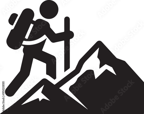 Vector illustration of a hiker climbing mountain