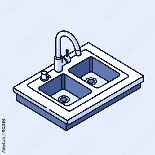 Double Sink with Faucet Illustration.