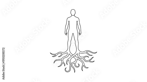 Person Standing with Roots Continuous Single Line Minimalist Grounded Mental Health Line Art Illustration