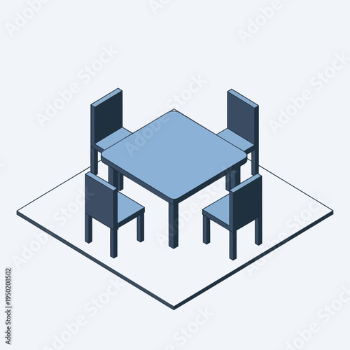 Blue Table and Chairs Simple Design.