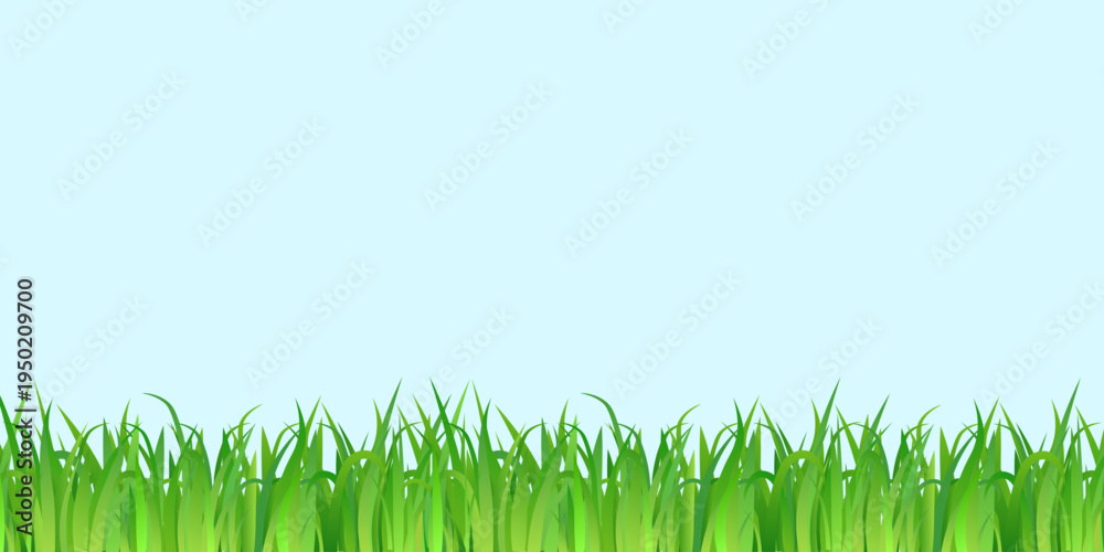 Fototapeta premium Green grass, isolated on blue background, vector illustration.