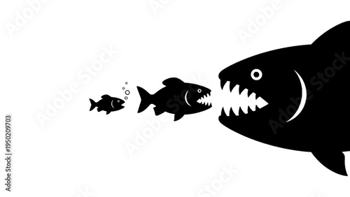 Big fish eating smaller fish silhouette food chain illustration