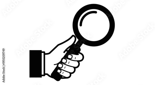 Hand holding a magnifying glass for inspection.