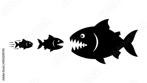 Big Predator Fish Chasing Small Fish Silhouette Concept