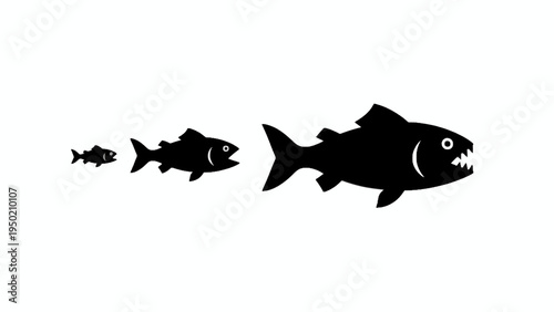 Big fish eating little fish silhouette icon on white background