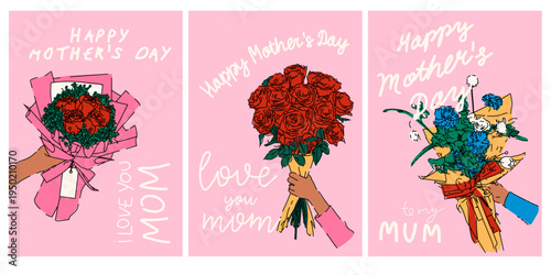 Mothers Day Flower Greeting Cards Set