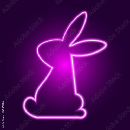 Neon rabbit, Easter bunny glowing symbol, vector illustration.