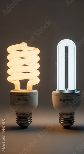 Two energy saving fluorescent lamps with different color temperatures illuminate a dark surface