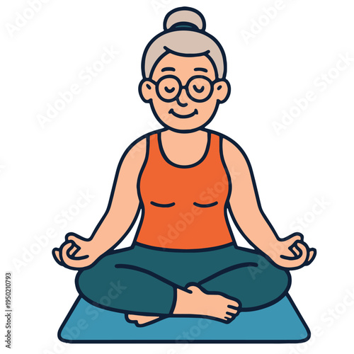 Senior woman yoga meditation relaxation fitness peaceful sitting mat