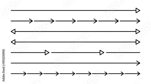 "Diagram of eight distinct arrow styles and line types used in technical drawings and schematics."