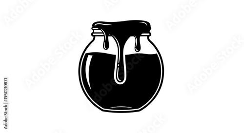 Inkwell with dripping black ink isolated on white background.
