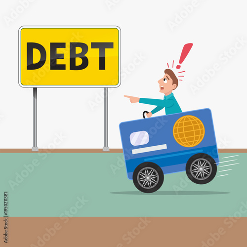 Man going with credit card to credit debt.