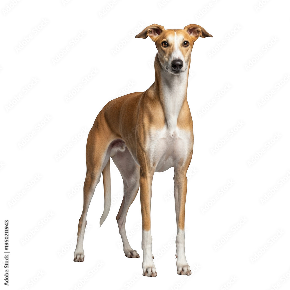 Obraz premium A brown and white dog standing on all fours isolated on transparent background