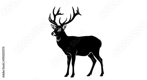 Majestic Stag Silhouette with Impressive Antlers Standing Tall and Proud.