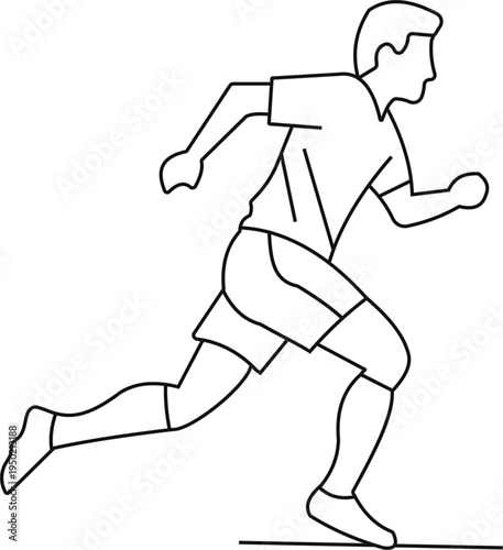 Football Player Dribbling Ball Line Art Vector Illustration