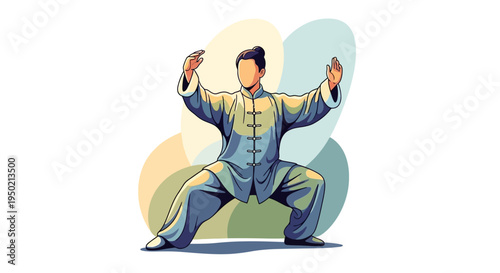 Man practicing Tai Chi martial art for health and wellness.