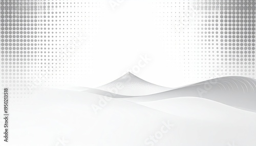 Abstract digital waves, mountain, white on gray dotted background for design, modern backdrop