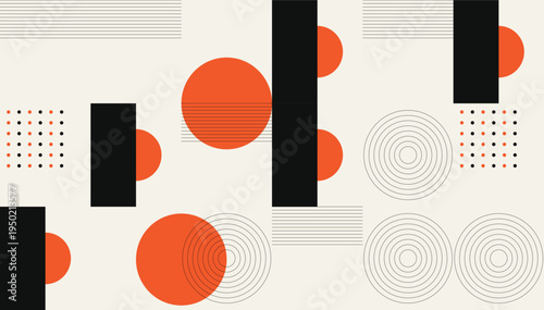 Geometric Abstract Composition: A striking, minimalist composition utilizing bold shapes, vivid colors, and intricate patterns to create a visually dynamic and engaging artwork.