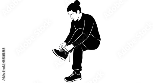 Man tying shoelaces on athletic shoes preparing for activity.